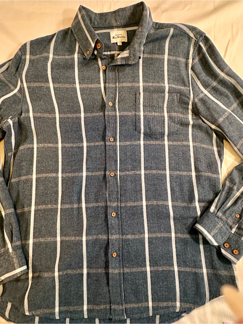 Ben Sherman Blue White Windowpane Button-Down Shirt casual Goth cotton